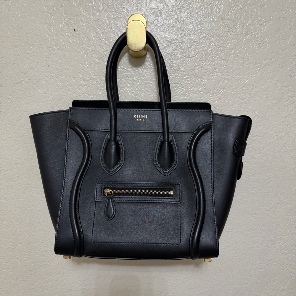 Auth Celine black Calfskin Micro Luggage Tote bag - Picture 4 of 14